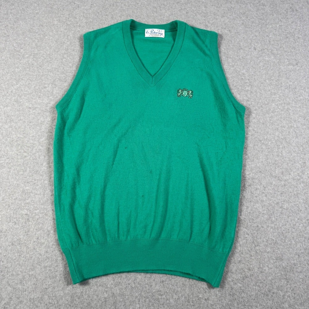 Pickering Vintage Preppy Green V-Neck Sweater Vest Country Club Crest Size L USA